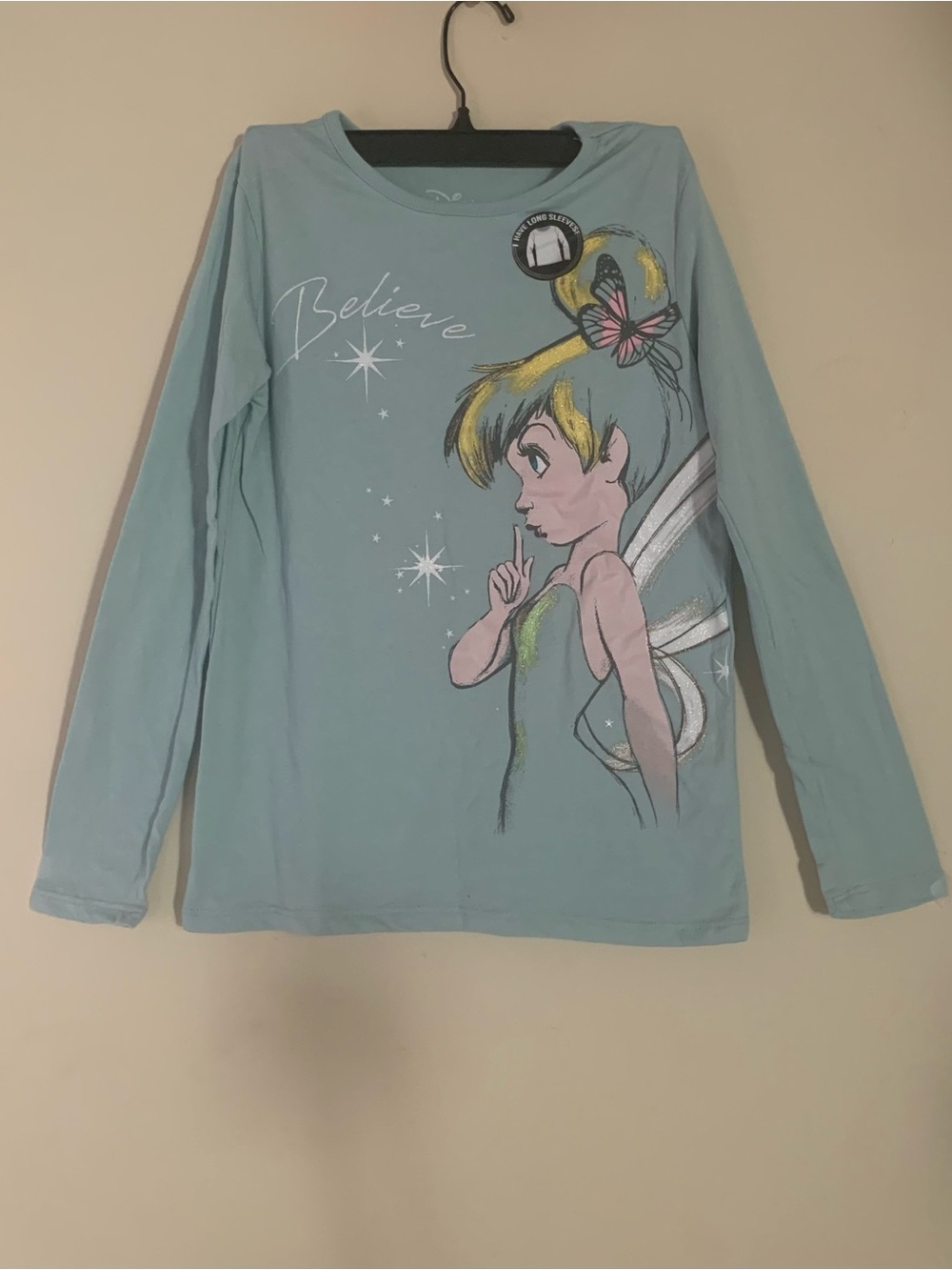 Believe Tinker Bell Long Sleeve Tee Girls - Light Blue XL